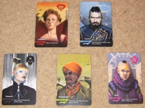 The five character cards from Coup.