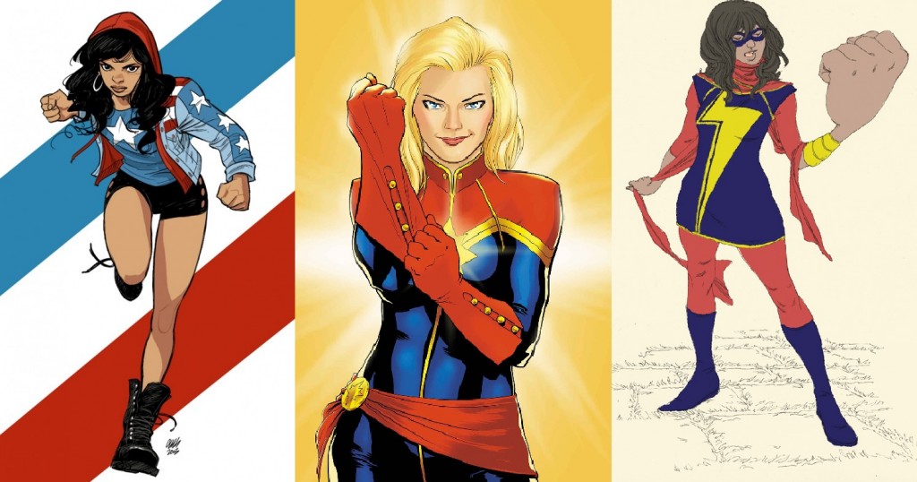 L-R: Miss America, Captain Marvel, Ms Marvel (C) Marvel Comics
