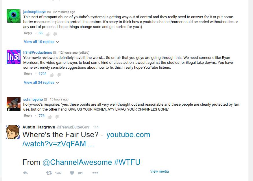 Comments and Support for Doug's video from other prominent Youtubers