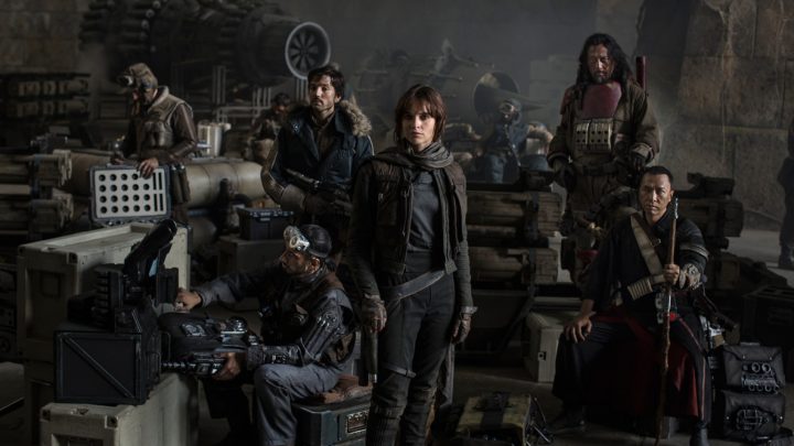 Cast of Rogue One. Note the R2-D2 hiding in the background! 